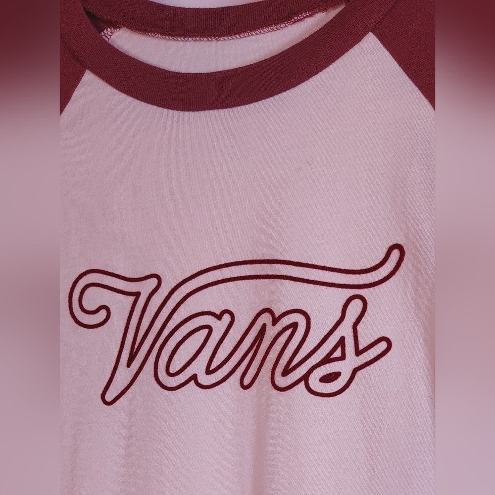 Vans Baseball Style Raglan Sleeve Tee Size Medium Outline Script T-shirt Retro - Picture 5 of 13